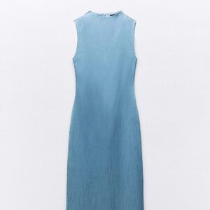Zara Blue Mock Neck Sheath Dress